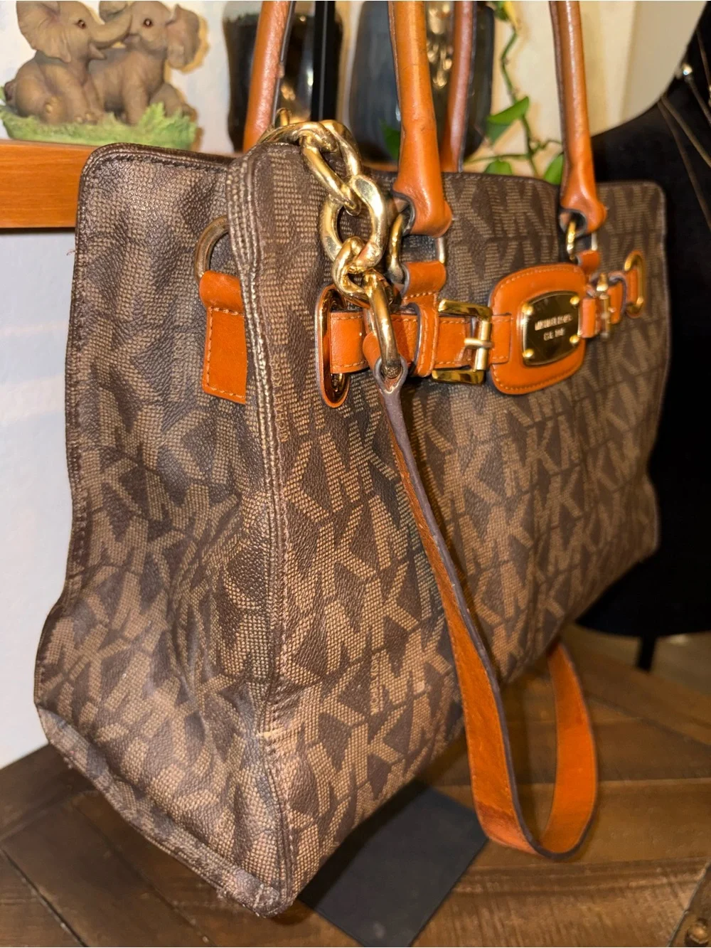 Michael Kors Hamilton Large Brown MK Signature Tote Satchel Crossbody Bag - Picture 3 of 7